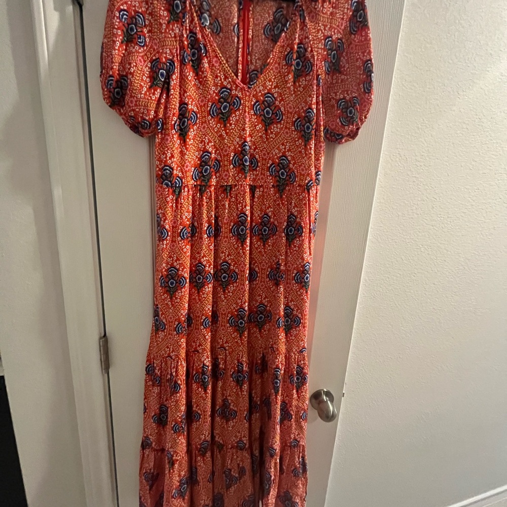 Boden Orange Floral-Print Puff-Sleeve Maxi Dress